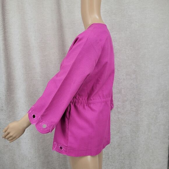 Bob Mackie Y2K Pink Eyelet Kimono Cardigan Cinched Waist Cotton Jacket NEW - Picture 4 of 10
